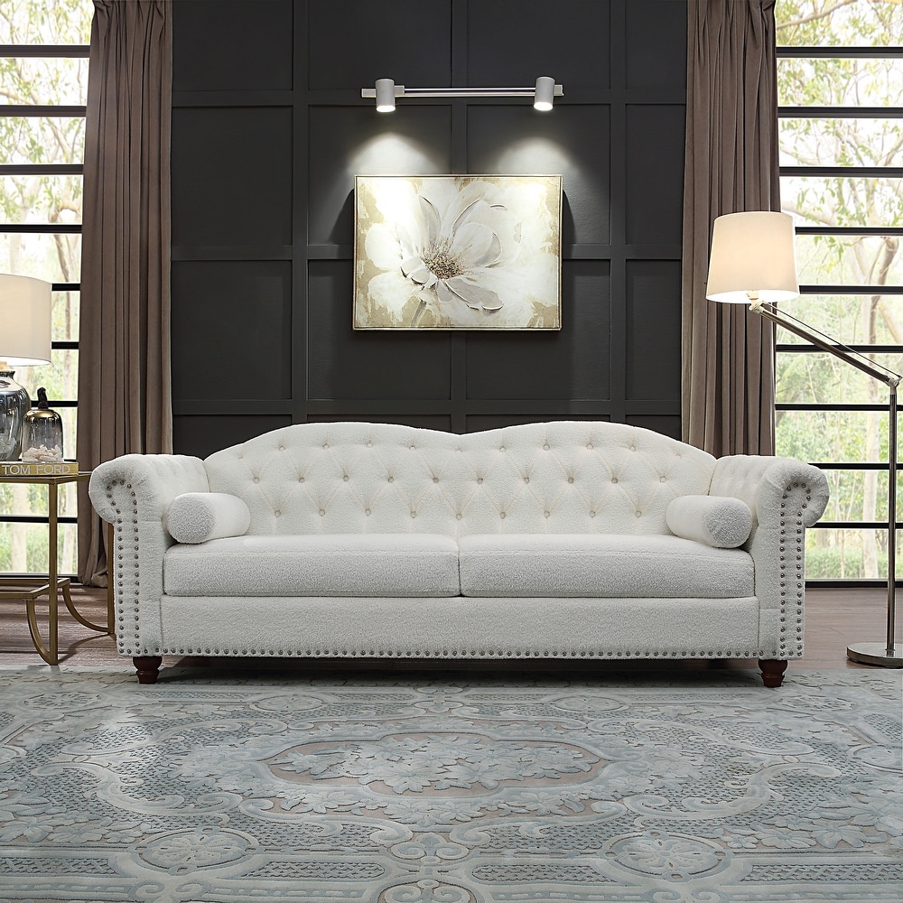 White Traditional Velvet Chesterfield Sofa with Classic Details