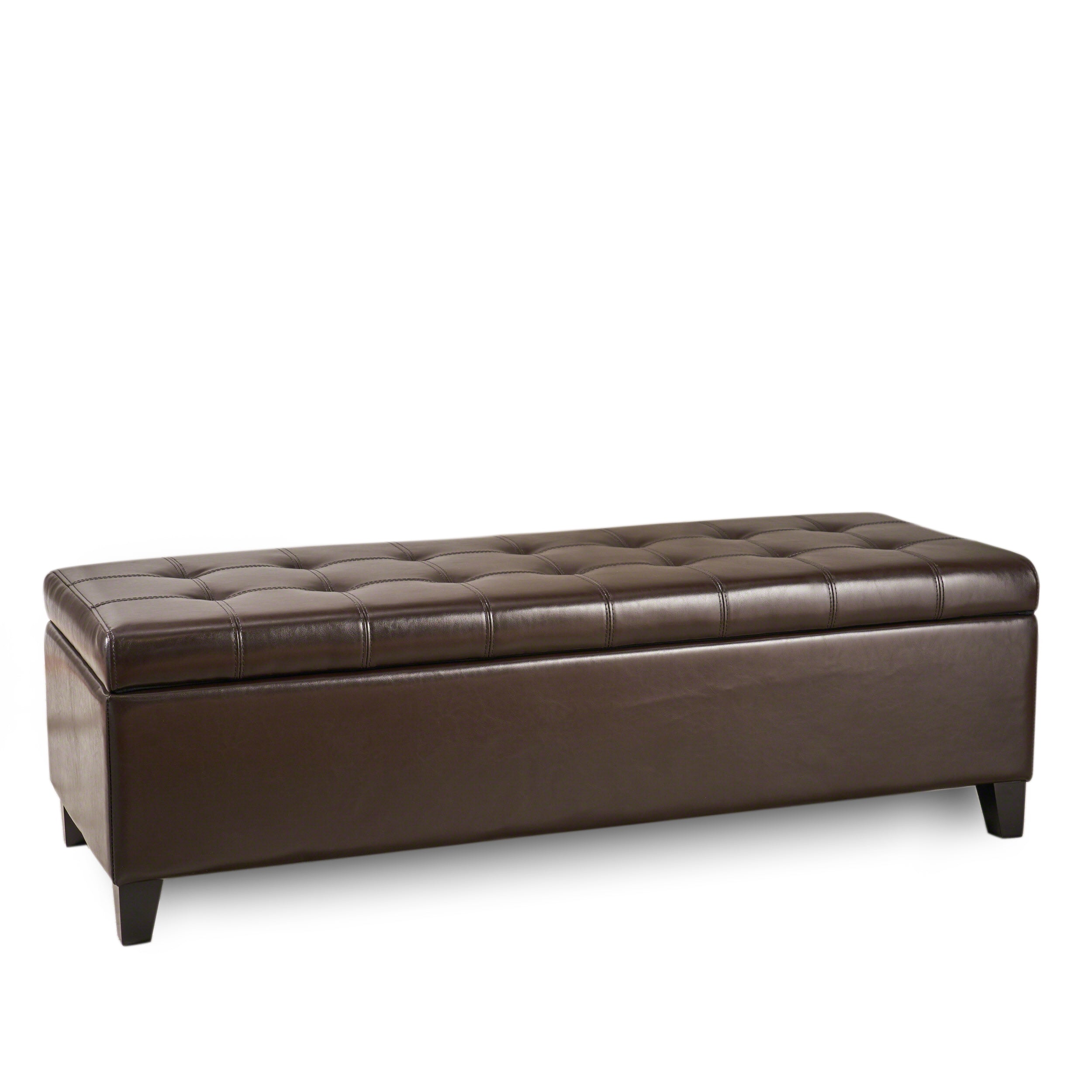 Santa Rosa Brown Tufted Faux Leather Storage Ottoman Bench