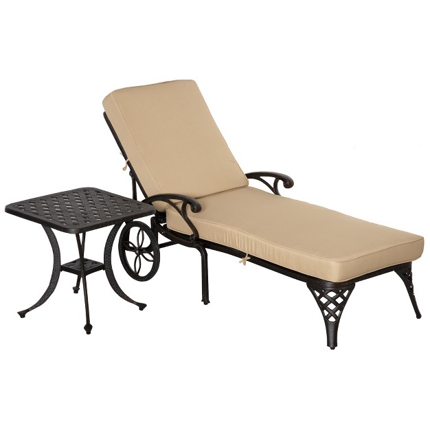 Outsunny Outdoor Foldable Lounge Chair And Side Table Set With Adjustable Backrest And Wheels Patio Padded Aluminum Chaise Lounger Sun Lounger For Backyard