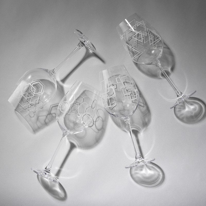 JoyJolt Geo Set of 4 Crystal White Wine Glasses