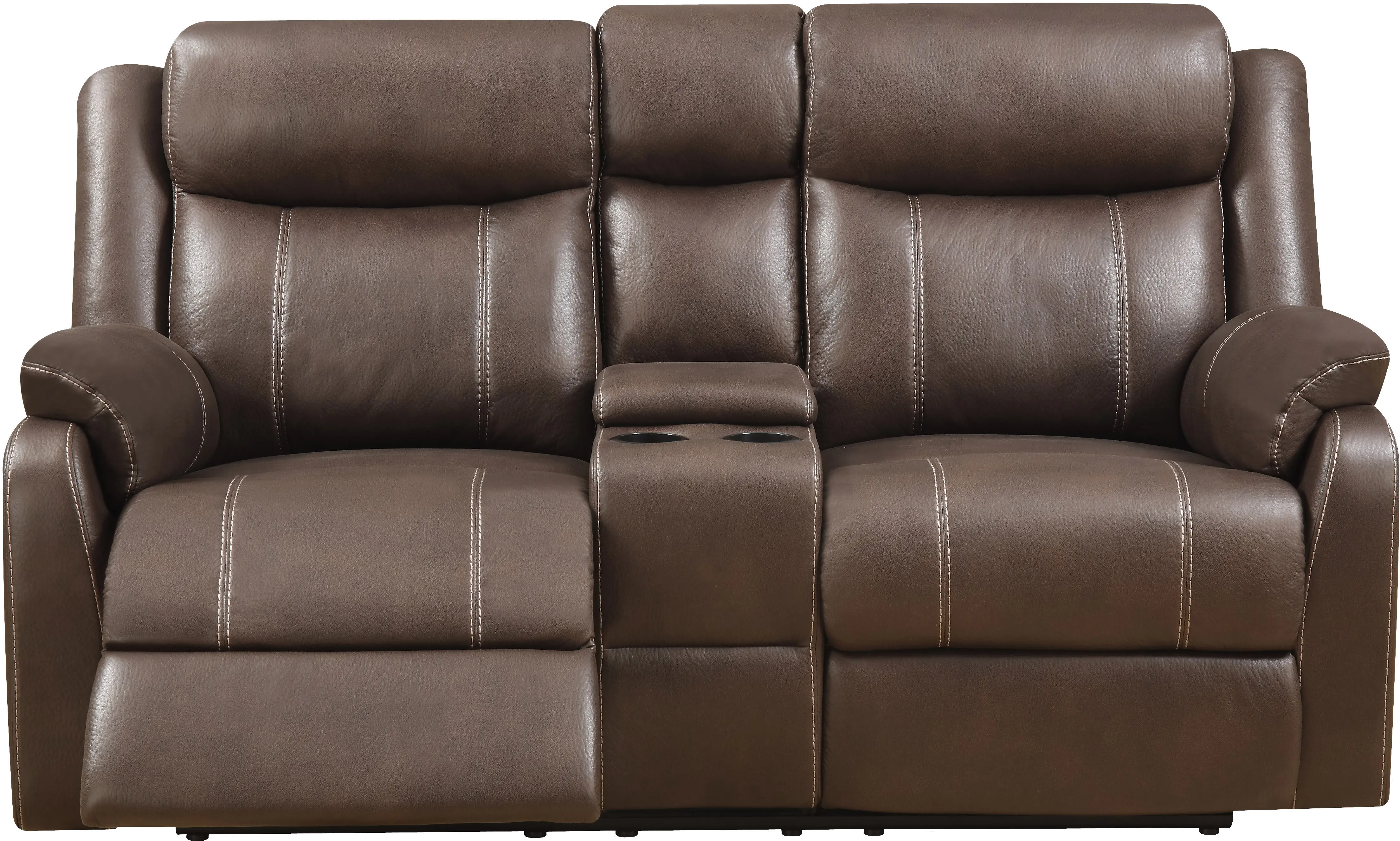 Domino Brown Reclining Loveseat with Console