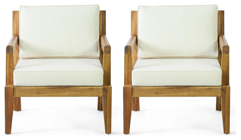 Camak Outdoor Acacia Wood Club Chairs with Cushions (Set of 2)   Transitional   Outdoor Lounge Chairs   by GDFStudio  Houzz