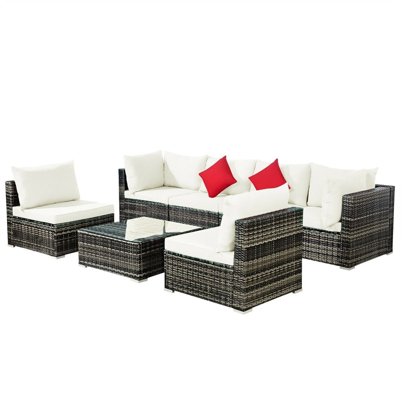 7 Pcs Rattan Patio Sectional Couch Set Outdoor Wicker Furniture Set with Cushions & Coffee Table