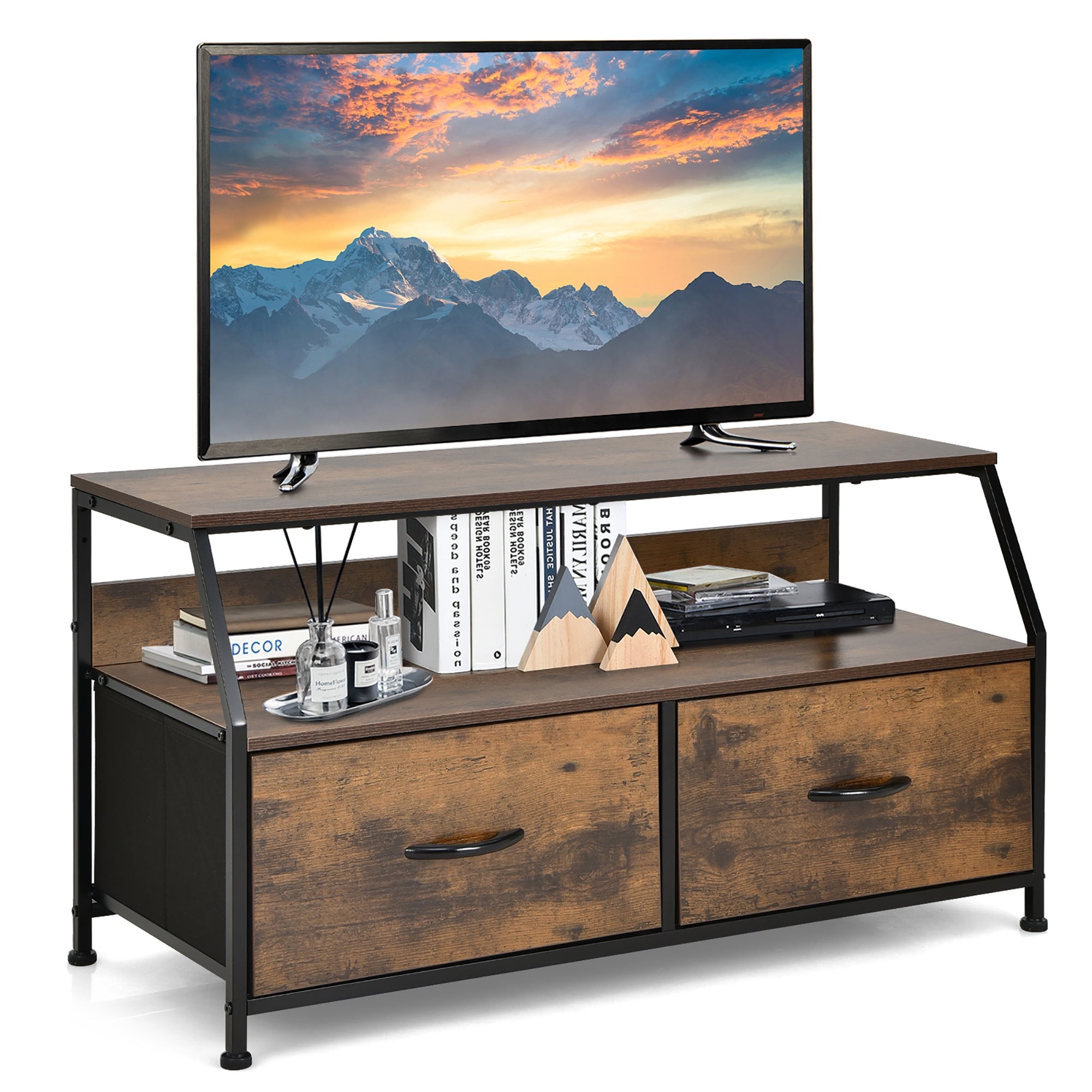 Entertainment Center Media Console Table TV Stand with Folding Drawers