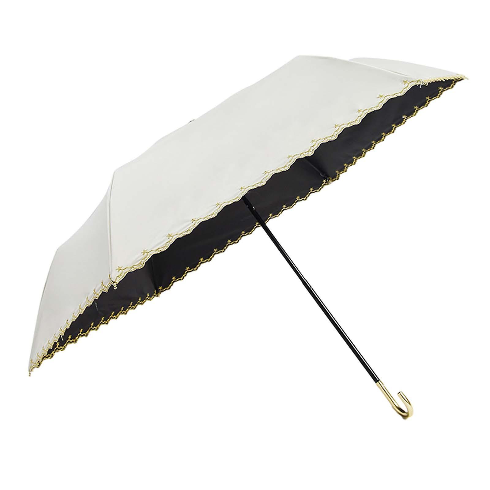 Folding Umbrella Waterproof Windproof Umbrellas For Trips Backpacking Hiking Beige