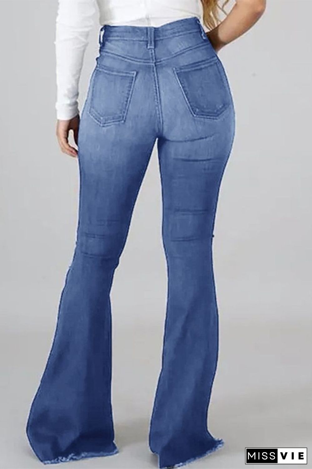 Fashion Casual Solid Ripped High Waist Regular Denim Jeans