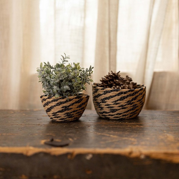 Set Of 2 Braid Woven Baskets Black amp Natural Rope By Foreside Home amp Garden