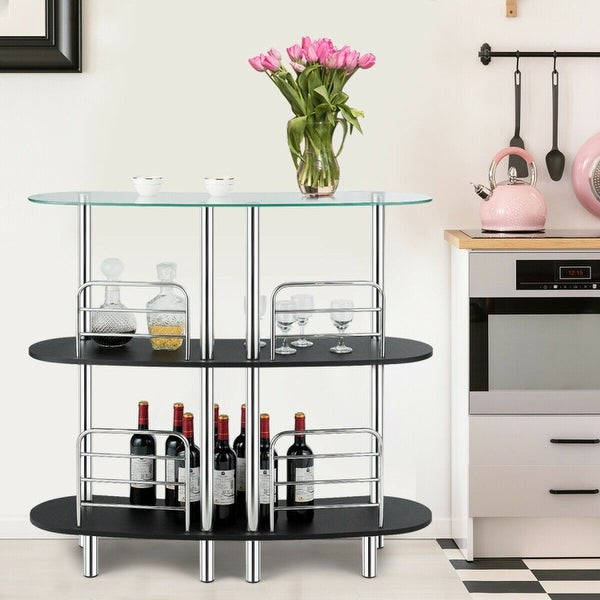 3-tier Bar Cabinets Table with Tempered GlassTop - 43.5