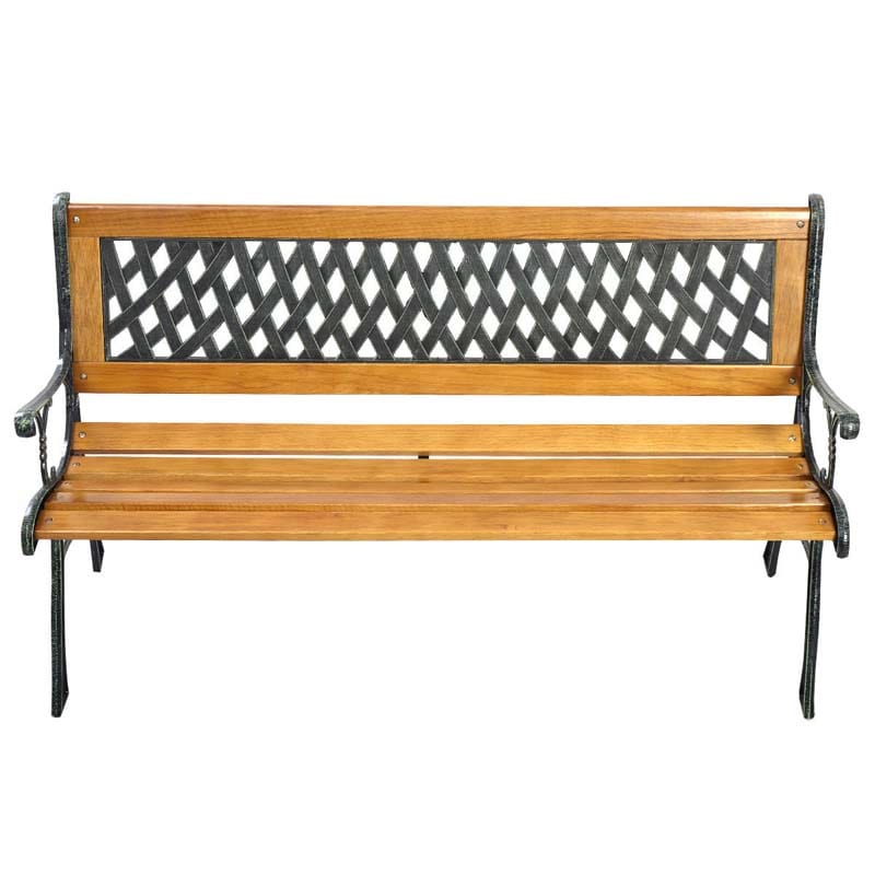 Large Cast Iron Outdoor Bench Seat, Weatherproof Wooden Garden Bench for Patio Park Porch