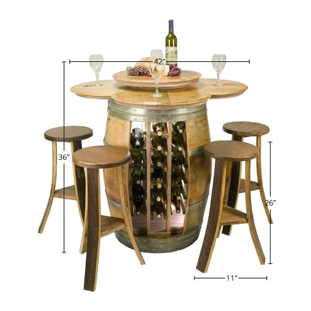 Wine Barrel Designs 4 Person Barrel Bar Set with Wine Storage