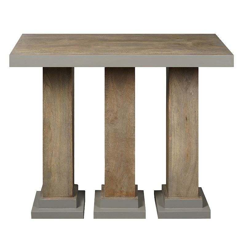 35 Inch Handcrafted Console Table， Solid Mango Wood with Pillar Style Legs in Rustic Brown Finish