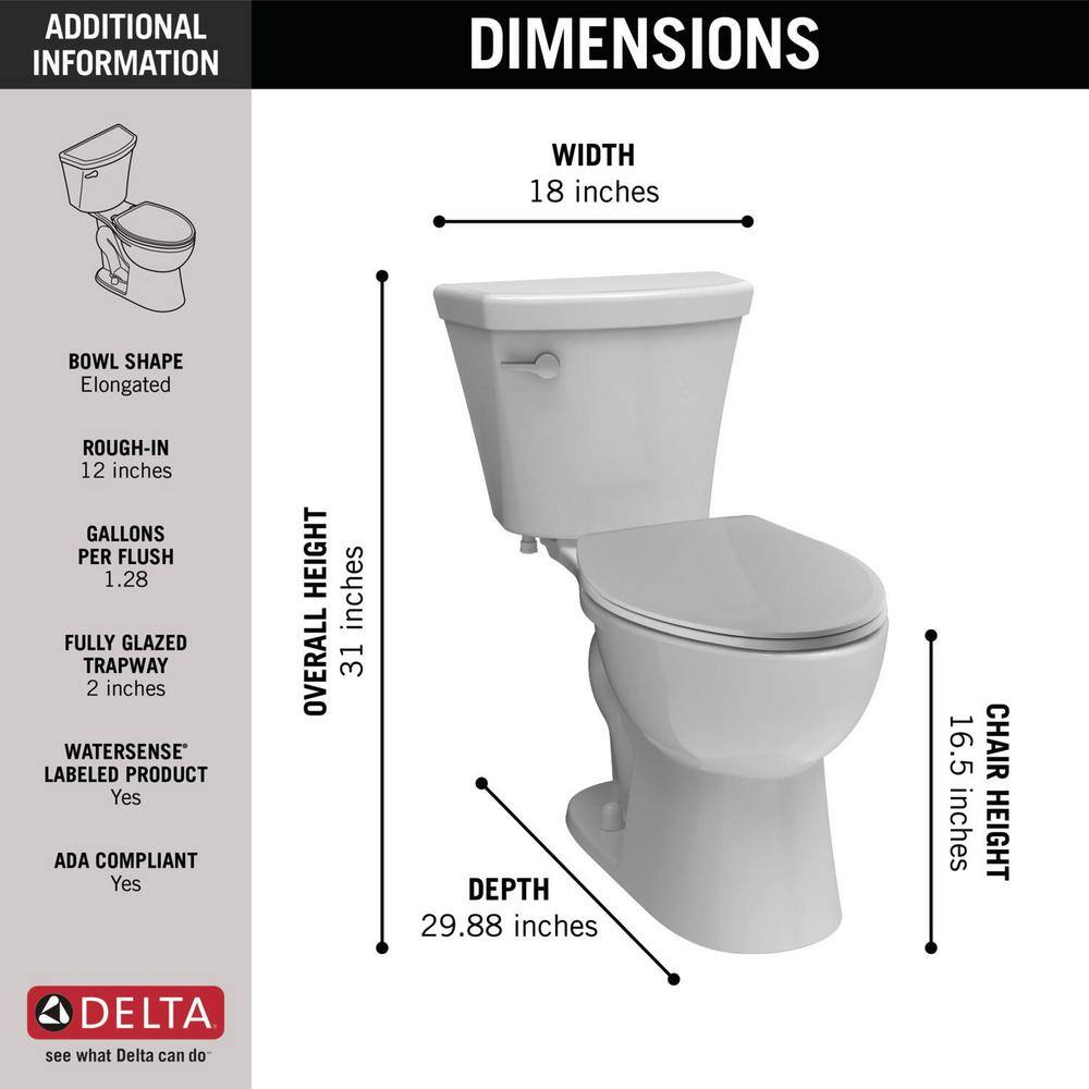 Delta Turner 2-piece 1.28 GPF Single Flush Elongated Toilet in White C43908-WH