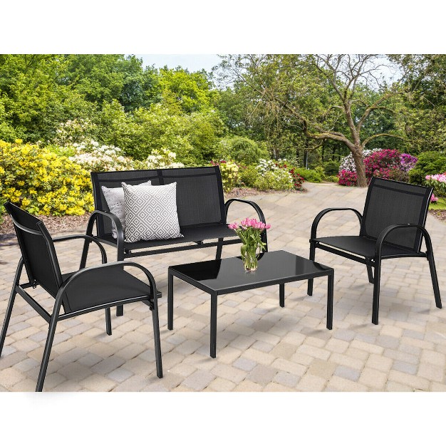 Costway 4 Pcs Patio Furniture Set Sofa Coffee Table Steel Frame Garden Deck Black