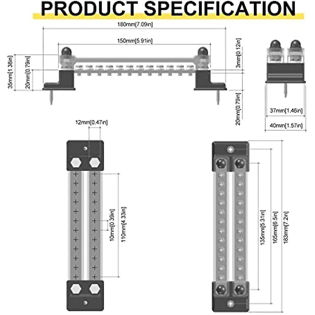 24 Terminal Busbar  24 Terminal Bus Bar With Cover Ot Terminal 48v 150a Dual Row Power Distribution Block