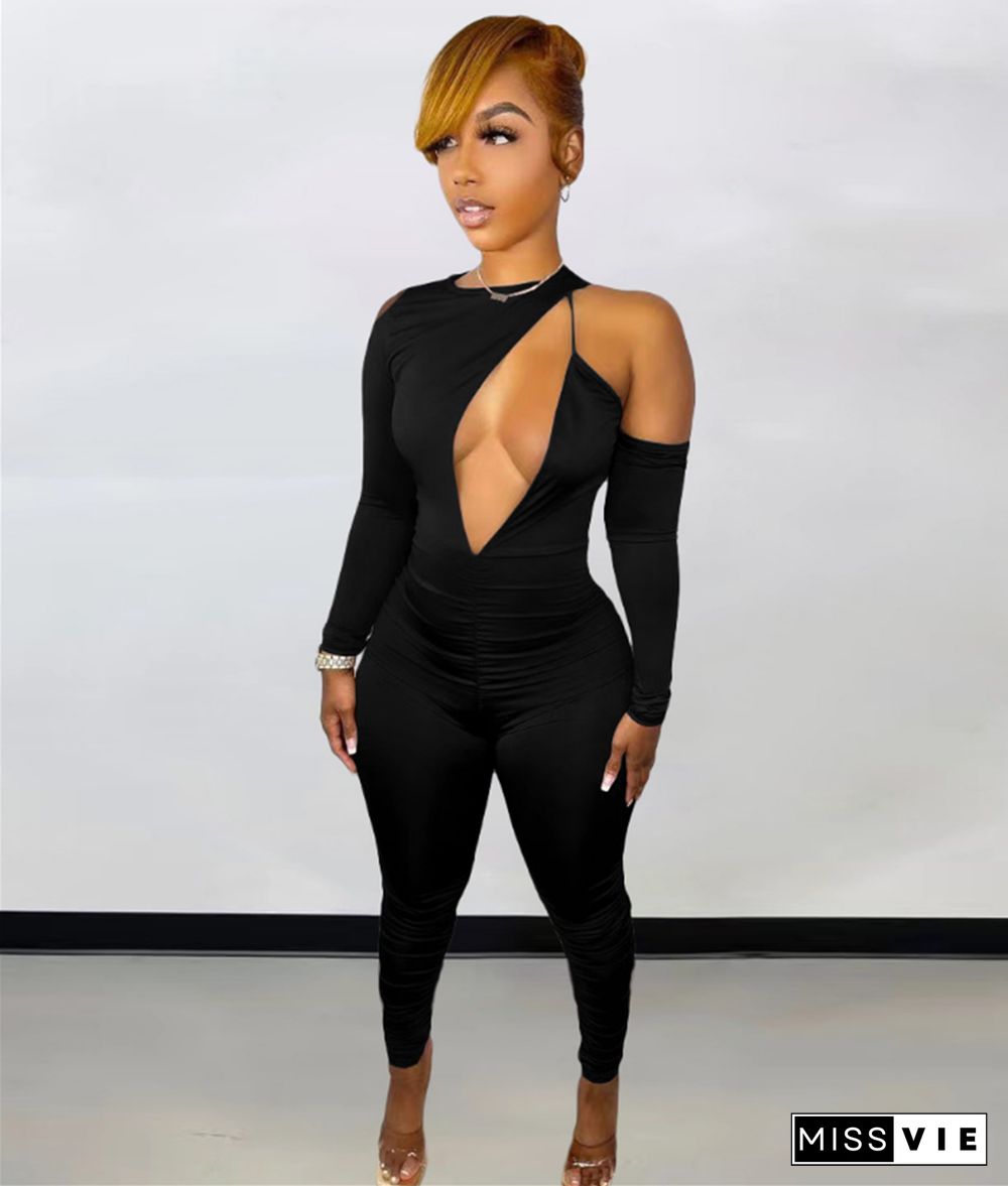 Sexy Irregular Cut Out Long Sleeve Skinny Jumpsuits