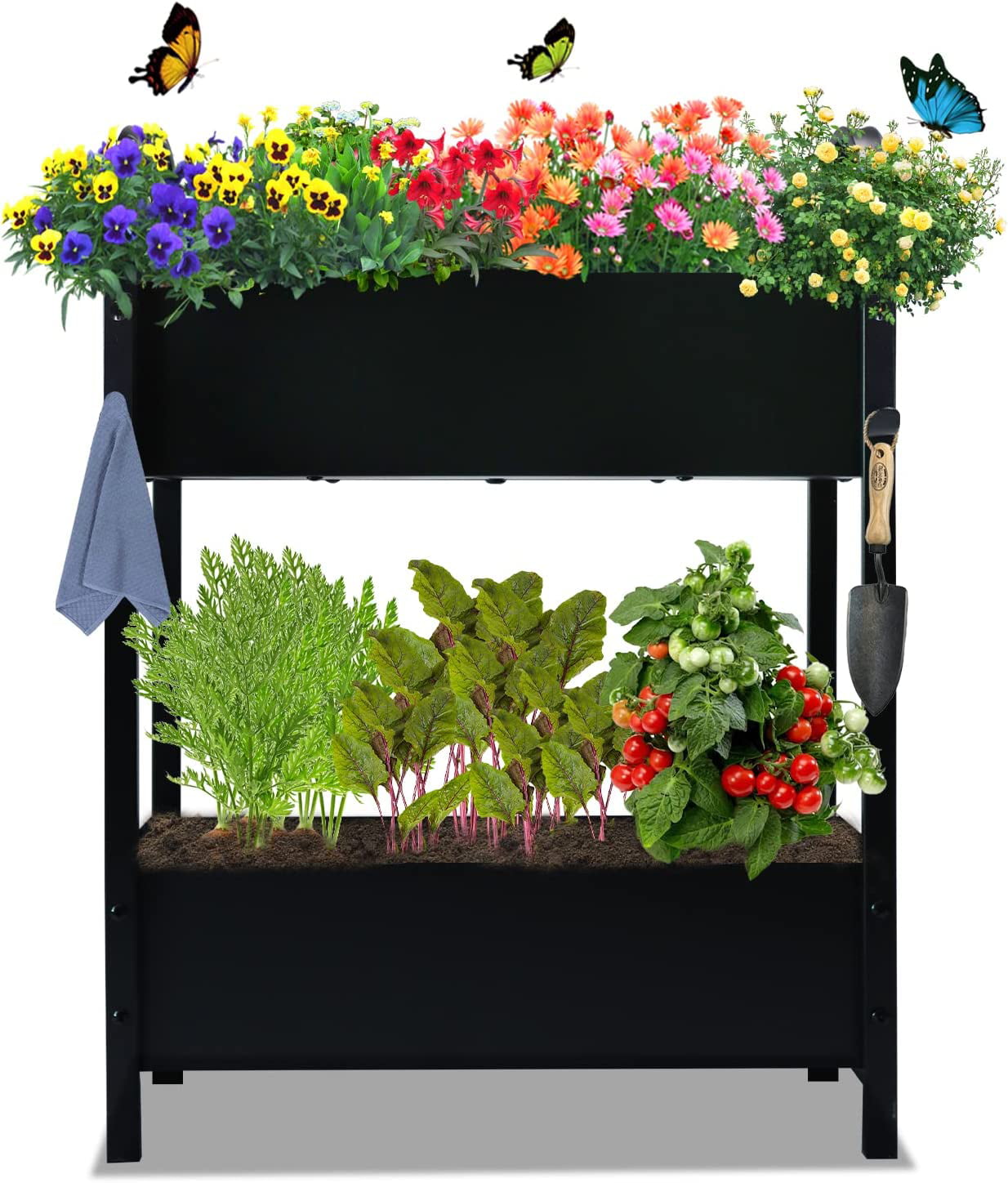 Double Planter Raised Beds with Legs,Outdoor Metal Tall Planter Box Elevated Garden Bed for Vegetables Flower Herb Patio Backyard(22.6