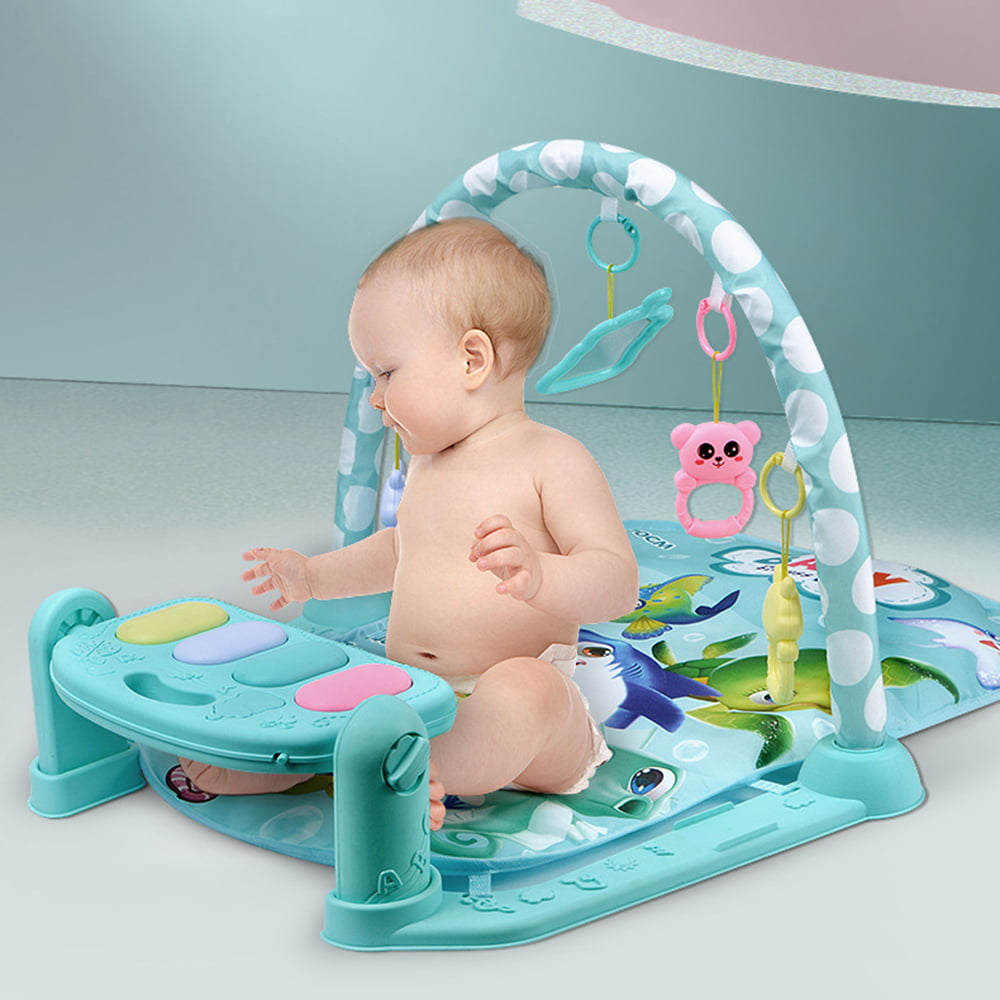 Baby Gym Play Mat 3 in 1 Fitness Music and Lights Fun Piano Activity Mat Infant Newborn Toys Girl Boy (Blue)