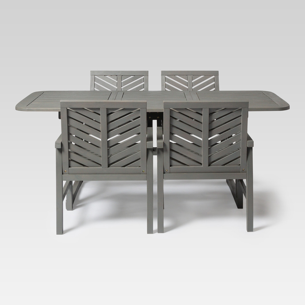 5 Piece Extendable Outdoor Patio Dining Set  Gray Wash   Transitional   Outdoor Dining Sets   by Walker Edison  Houzz