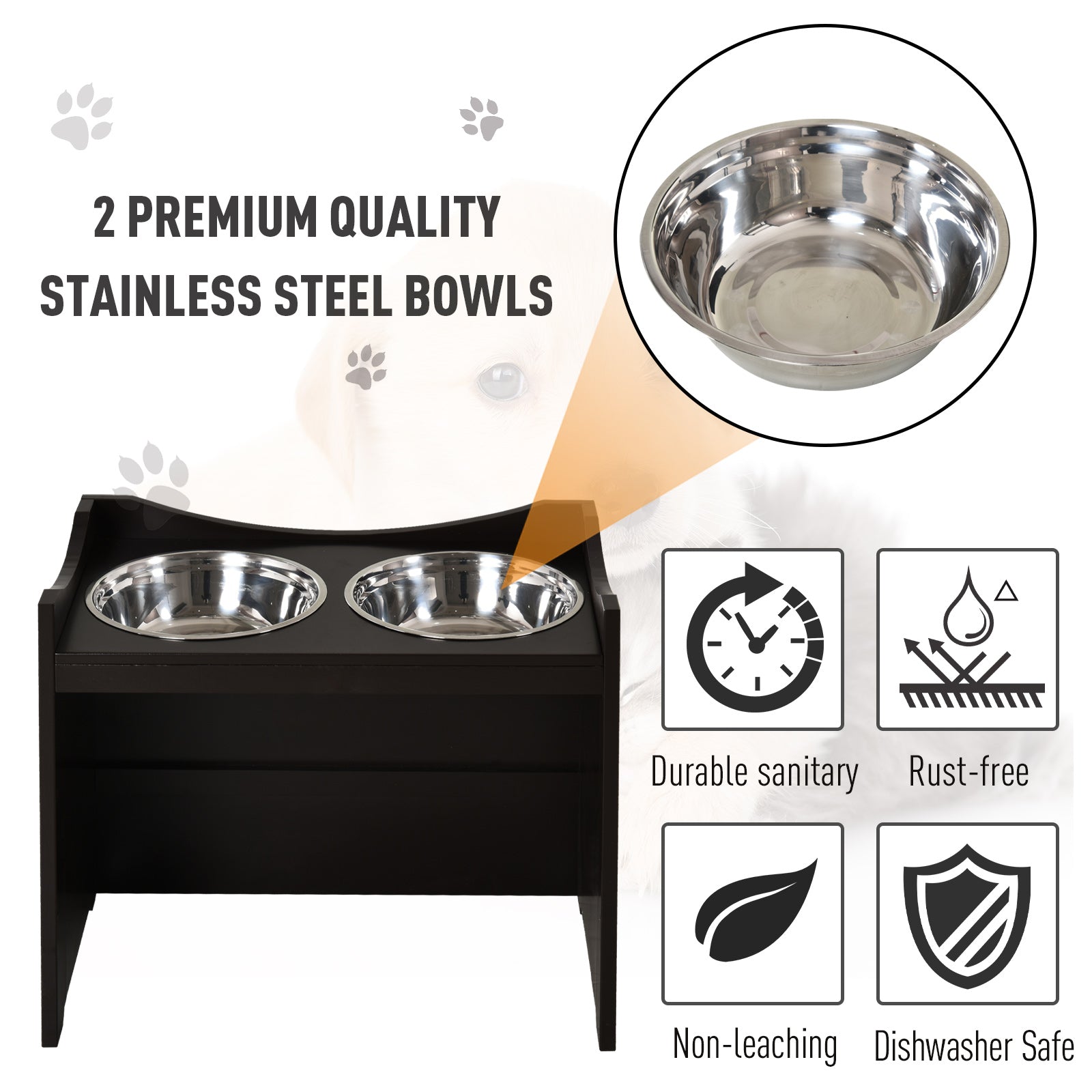 Pawhut Elevated Pet Food Feeder with 2 Stainless Steel Bowls, 3 Levels Adjustable Height Levels