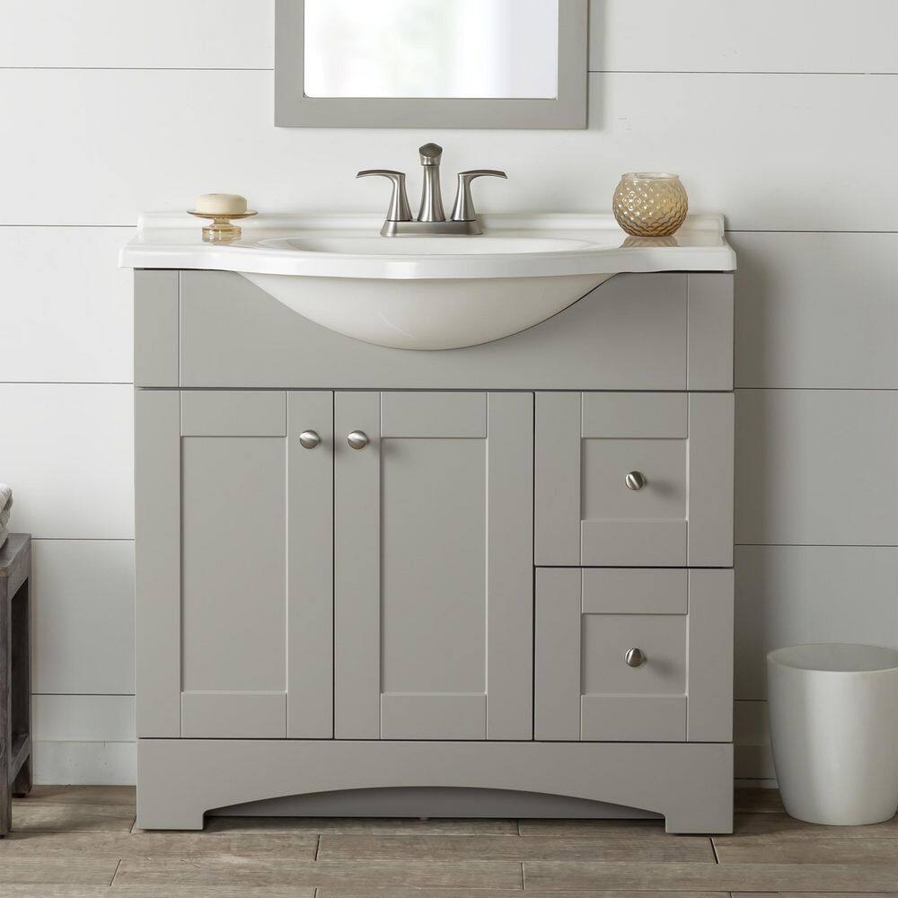 Glacier Bay Del Mar 37 in. W x 18.78 in. D Bath Vanity in Gray with Cultured Marble Vanity Top in White with Belly Bowl Sink DM36P2-KG