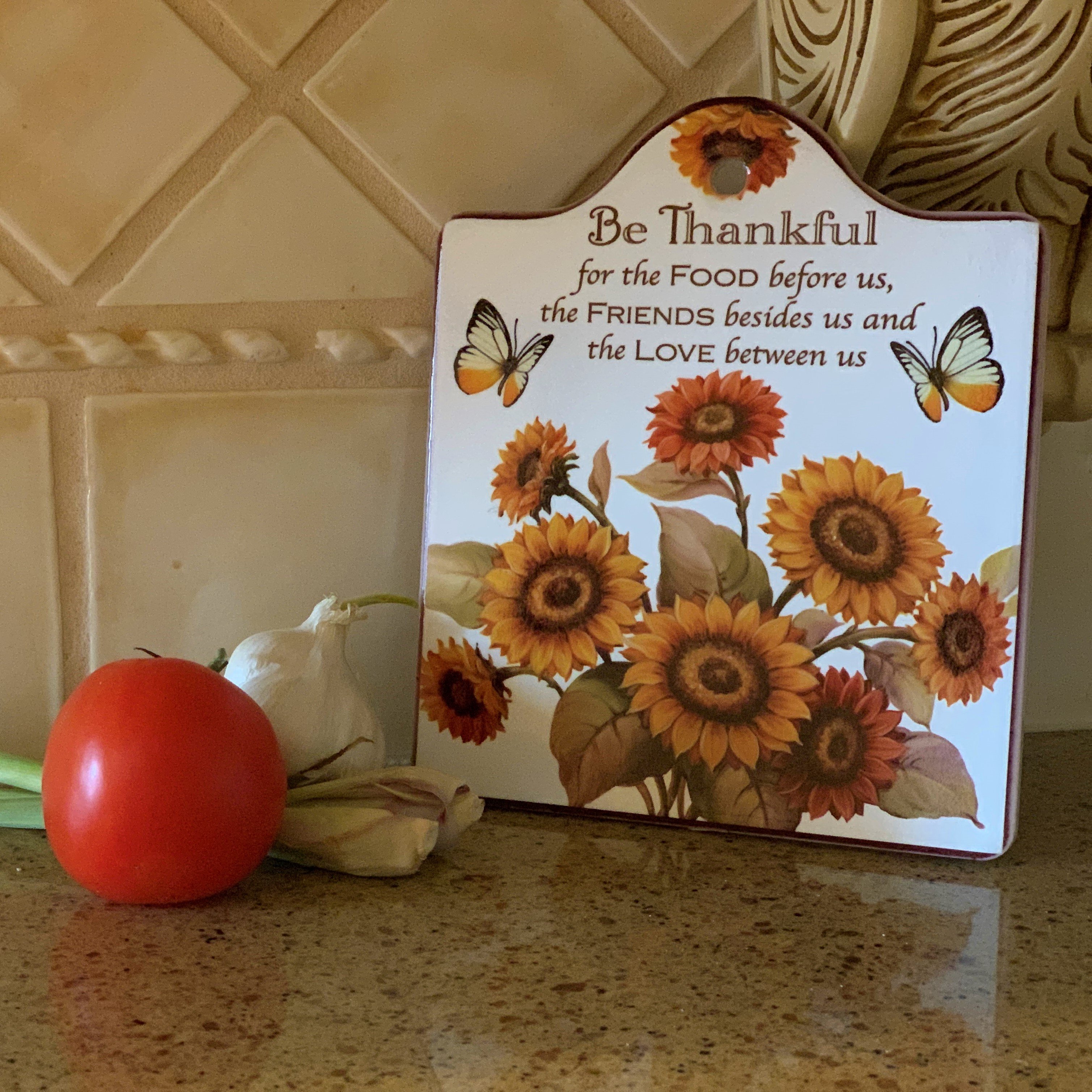 Ceramic Cheeseboard with Cork Backing: Thankful