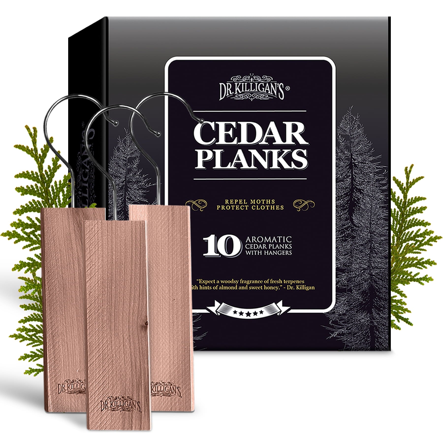 Dr. Killigan's Cedar Planks - Cedar Blocks for Clothes Storage, Great Alternative to Moth Balls for Closet, Good Cedar Closet Freshener, Best Moth Repellent for Clothes, Harvested in USA (10-Pack)