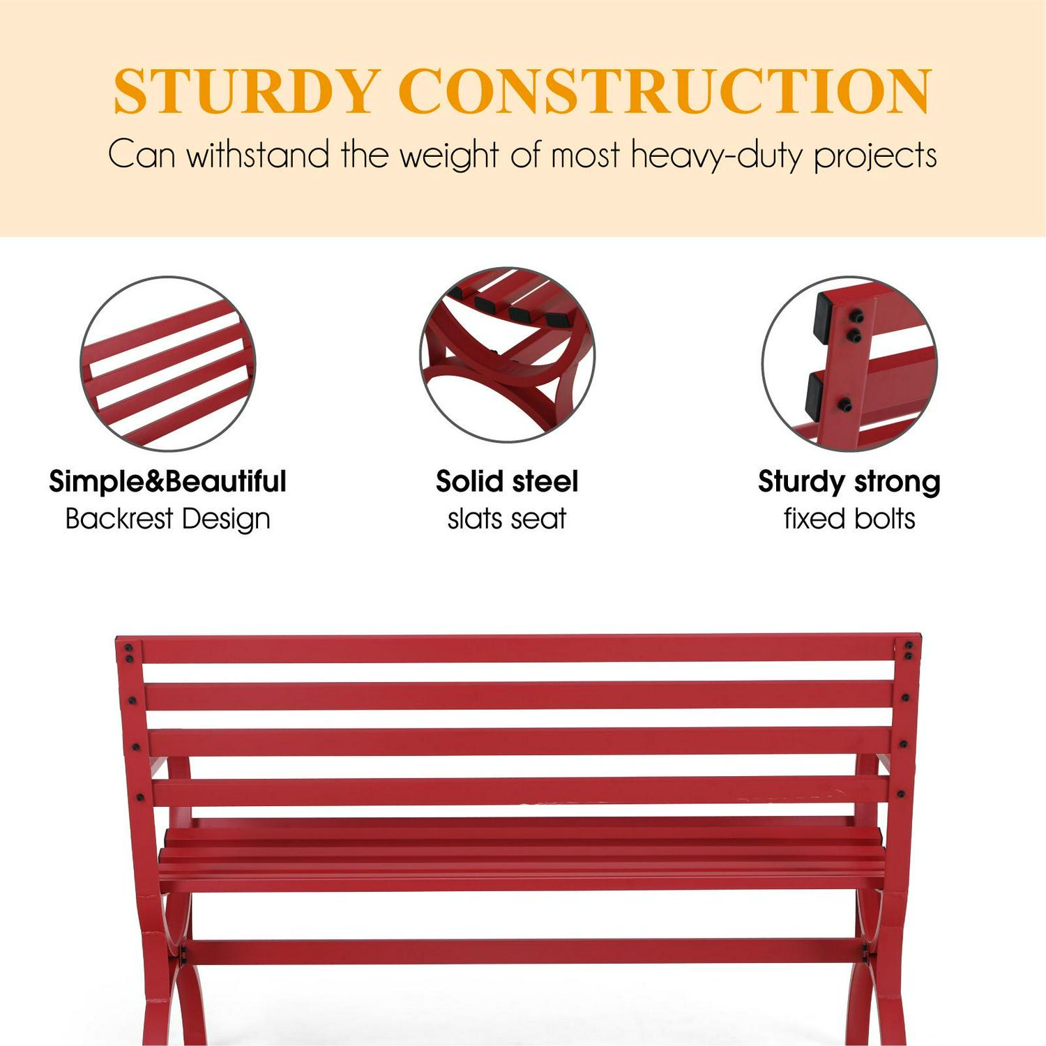 MF Studio Outdoor Durable Steel Bench  Red