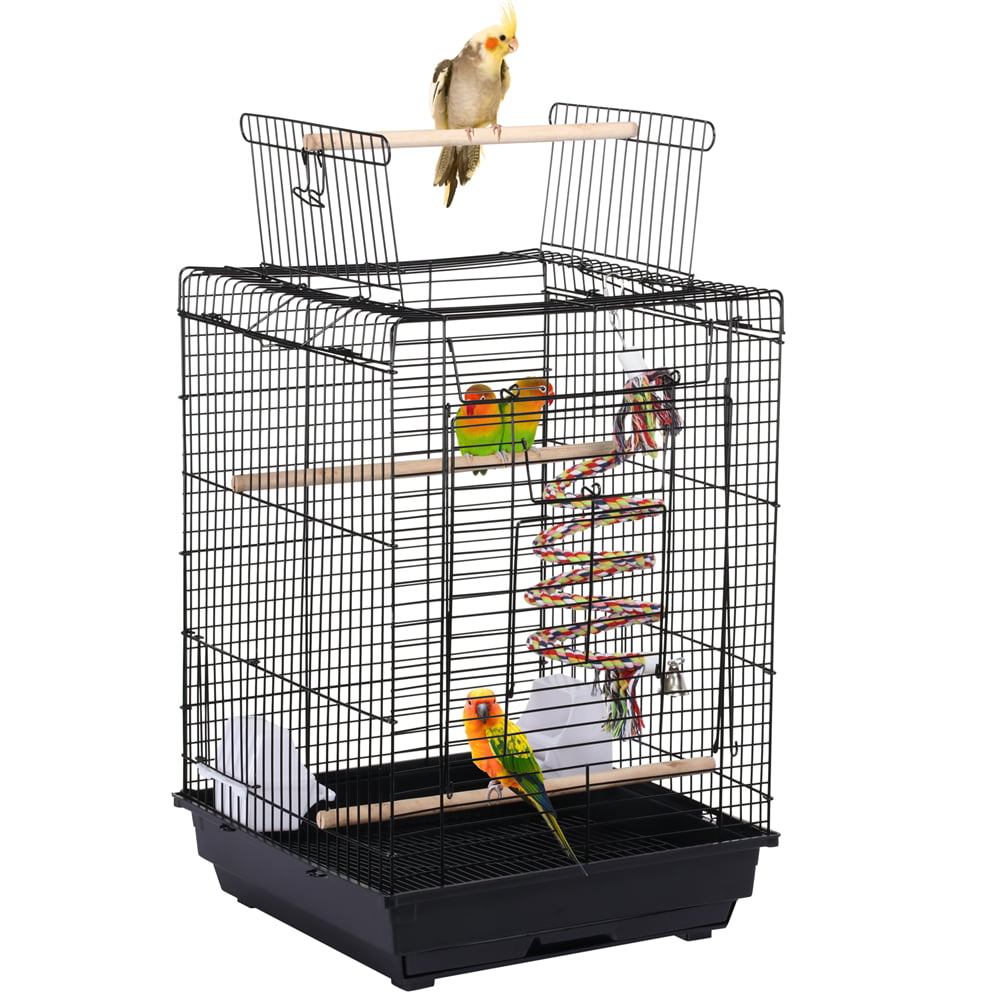 Topeakmart 22.8''H Open Top Metal Bird Cage Small Parrot Cage with Open Play Top and Toy， Black