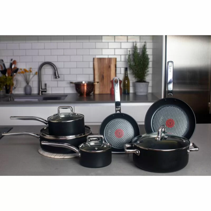 T-Fal C517SA64 Wearever 10 Piece Professional Cookware Set， Multi， Black