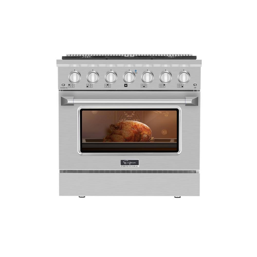 Empava 36 in. 5.2 cu. ft. Single Oven Slide-In with 6 Burners Gas Range in Stainless Steel EPV-36GR08