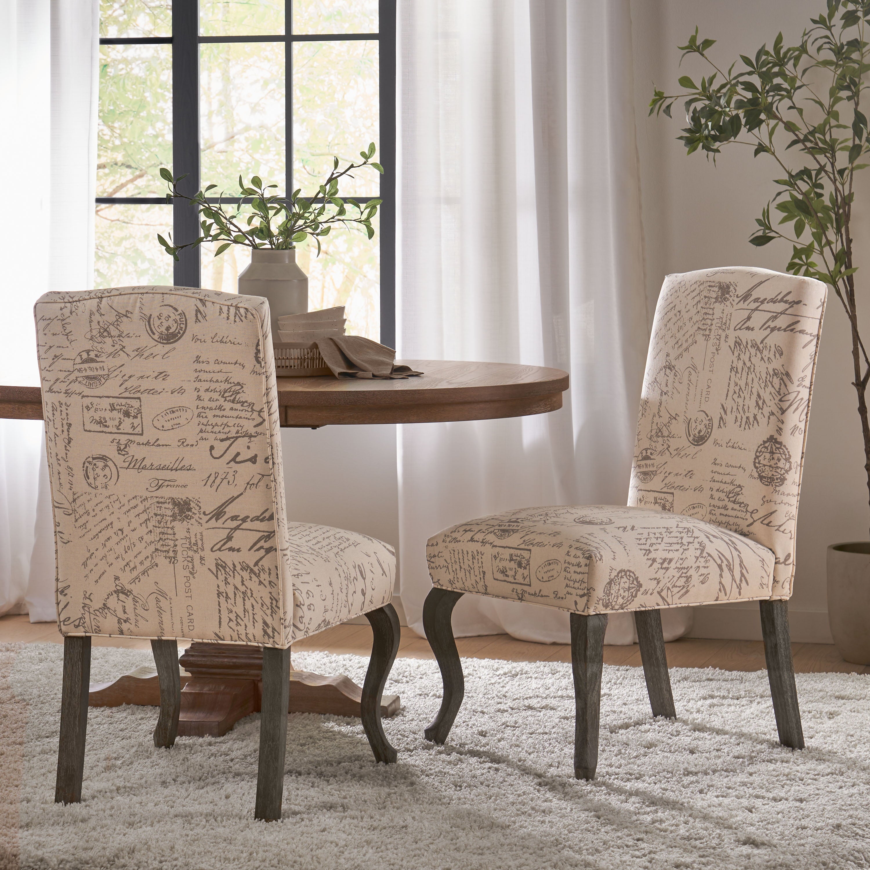 Noble House Indoor French Beige Fabric Dining Chair， Set of 2， Natural