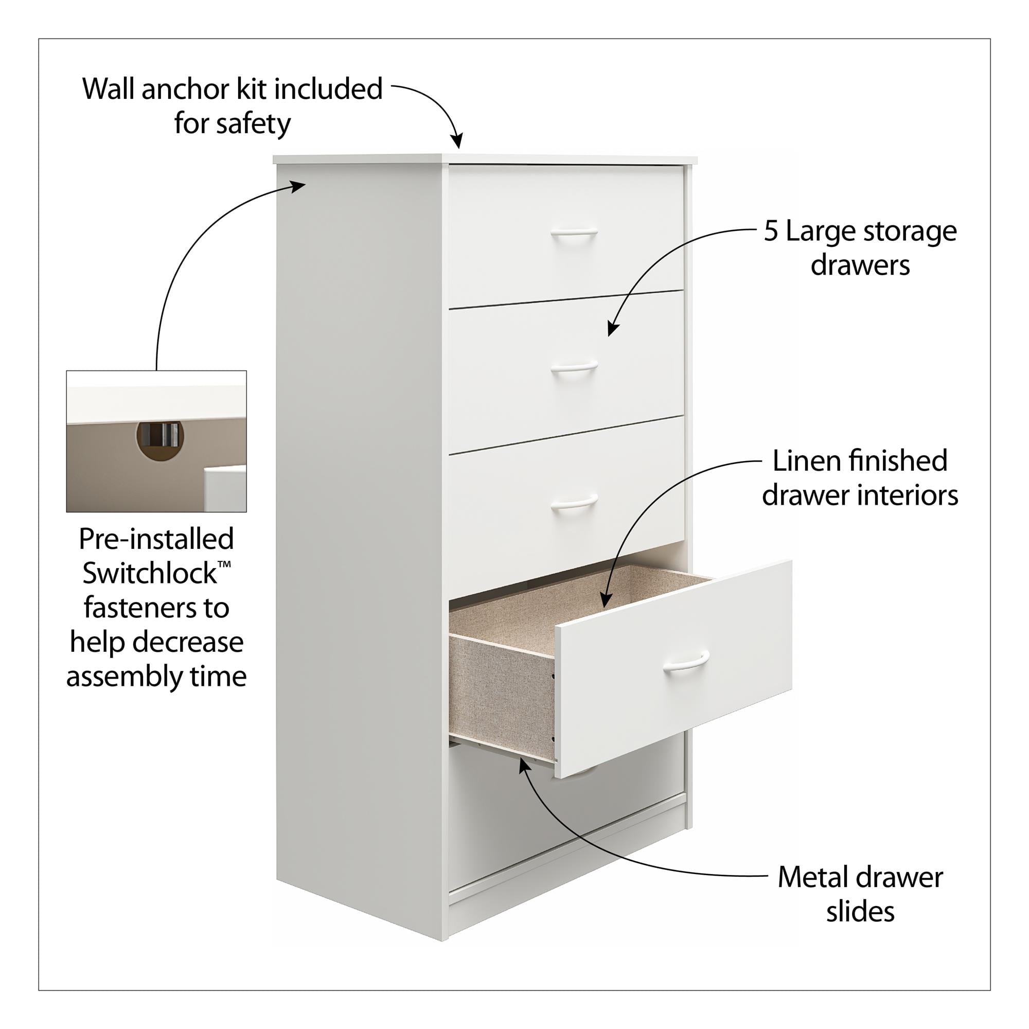 Mainstays Classic 5 Drawer Dresser, Rustic Oak