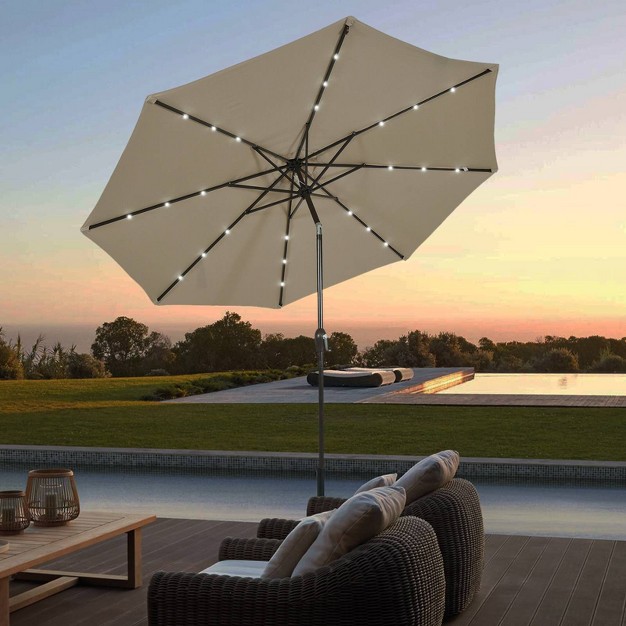 10 x27 X 10 x27 Patio Led Solar Umbrella With Tilt And Crank Wellfor