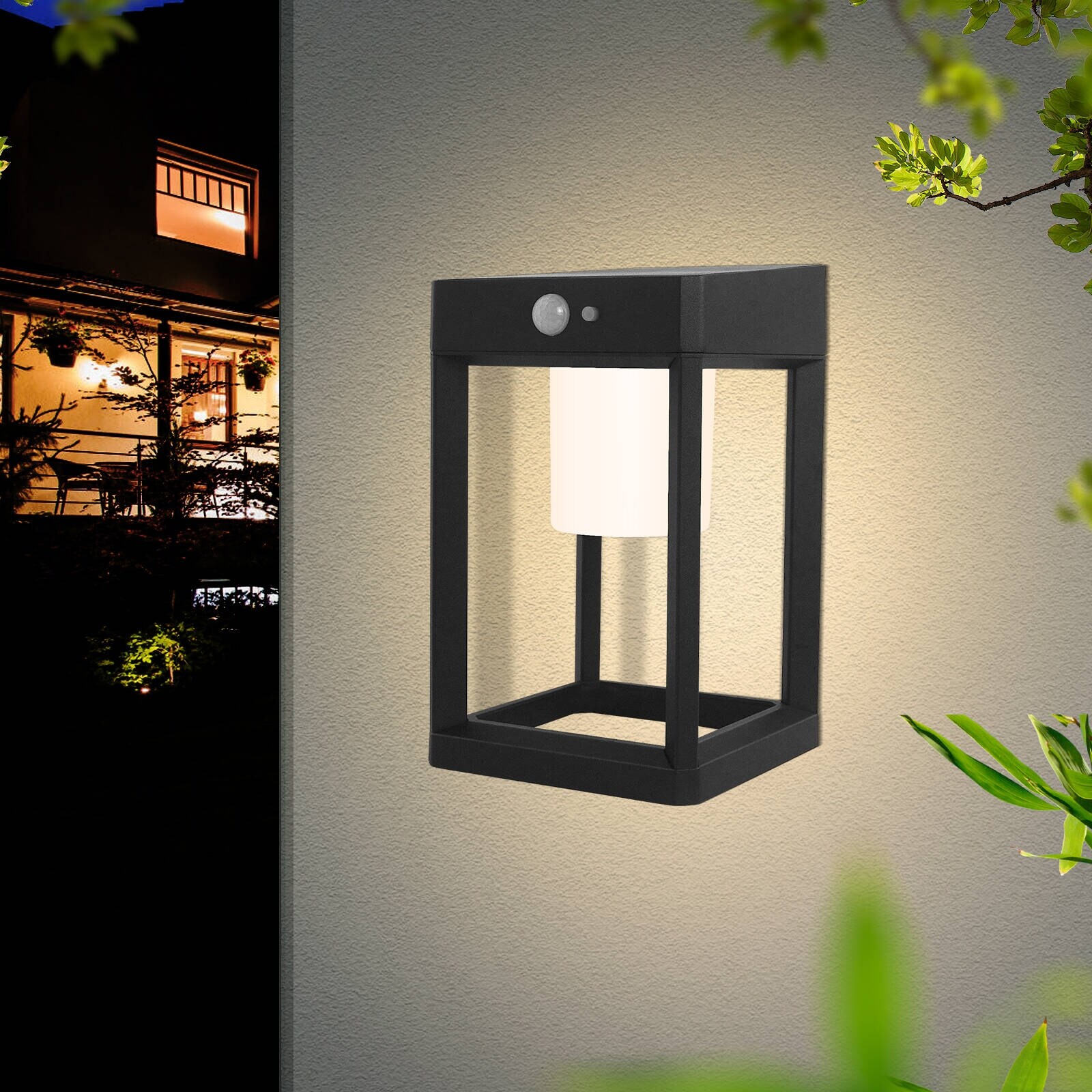 Solar Outdoor Light Dusk to Dawn Wall Lantern LED Solar IP44 Motion Sensor 2216 - Black Shopping - The Best Deals on Outdoor Wall Lanterns | 41428669