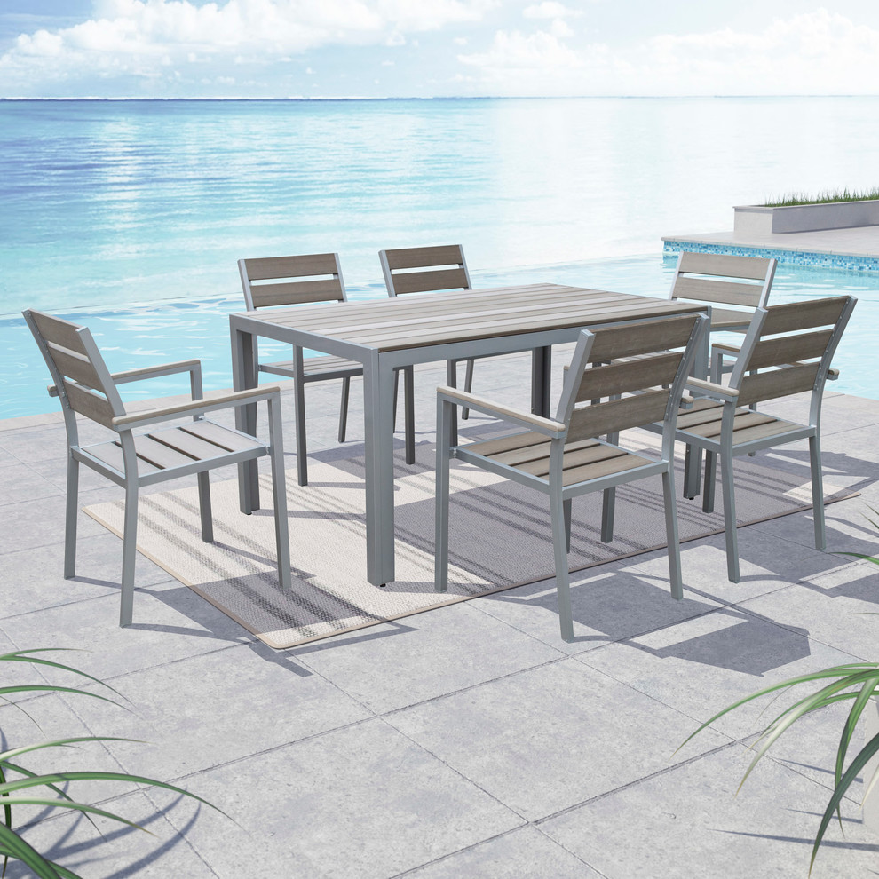 CorLiving Gallant 7 Piece Sun Bleached Gray Outdoor Dining Set   Transitional   Outdoor Dining Sets   by CorLiving Distribution LLC  Houzz