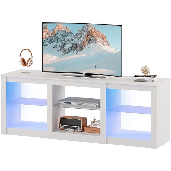 TV Stand with LED Lights for TVs up to 65 inch， Entertainment Center with Glass Shelves， Modern TV Stand for Living Room