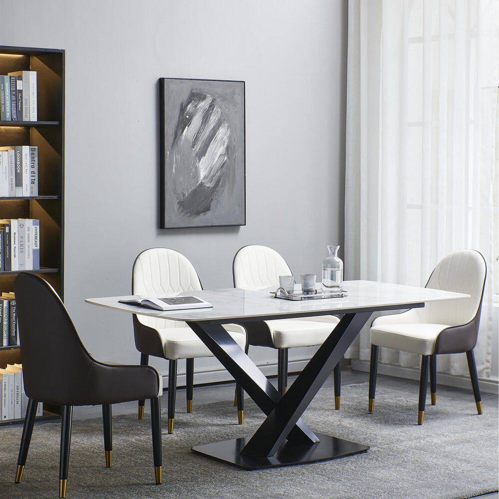 62.99 in. Rectangle Black Artificial Stone Top Dining Table with Frame SXB52336