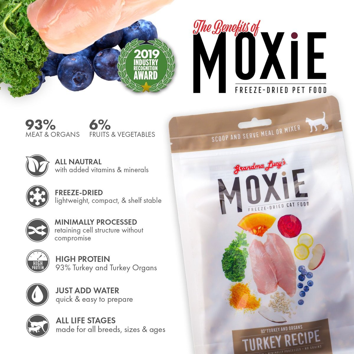 Grandma Lucy's Moxie Turkey Recipe Freeze-Dried Cat Food， 8-oz bag