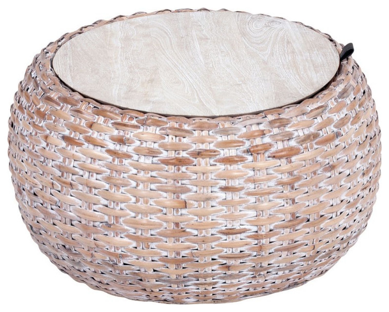 Claire Wood And Rattan Coffee Table Natural/ Whitewash   Tropical   Coffee Tables   by Peachtree Fine Furniture  Houzz