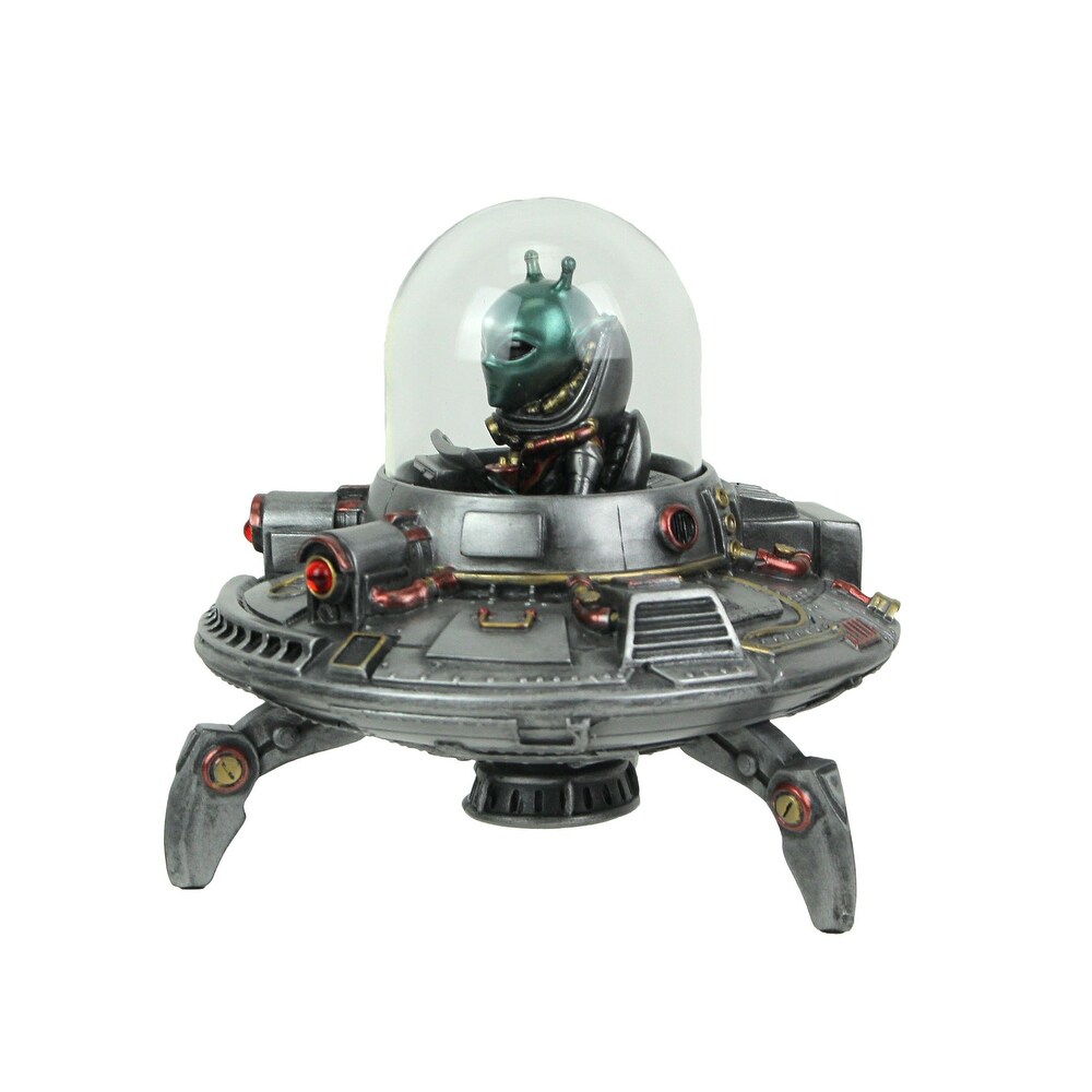 Luminescence Visitor Ufo Flying Saucer Pewter Finish Resin Statue   5 X 5.5 X 5.5 inches