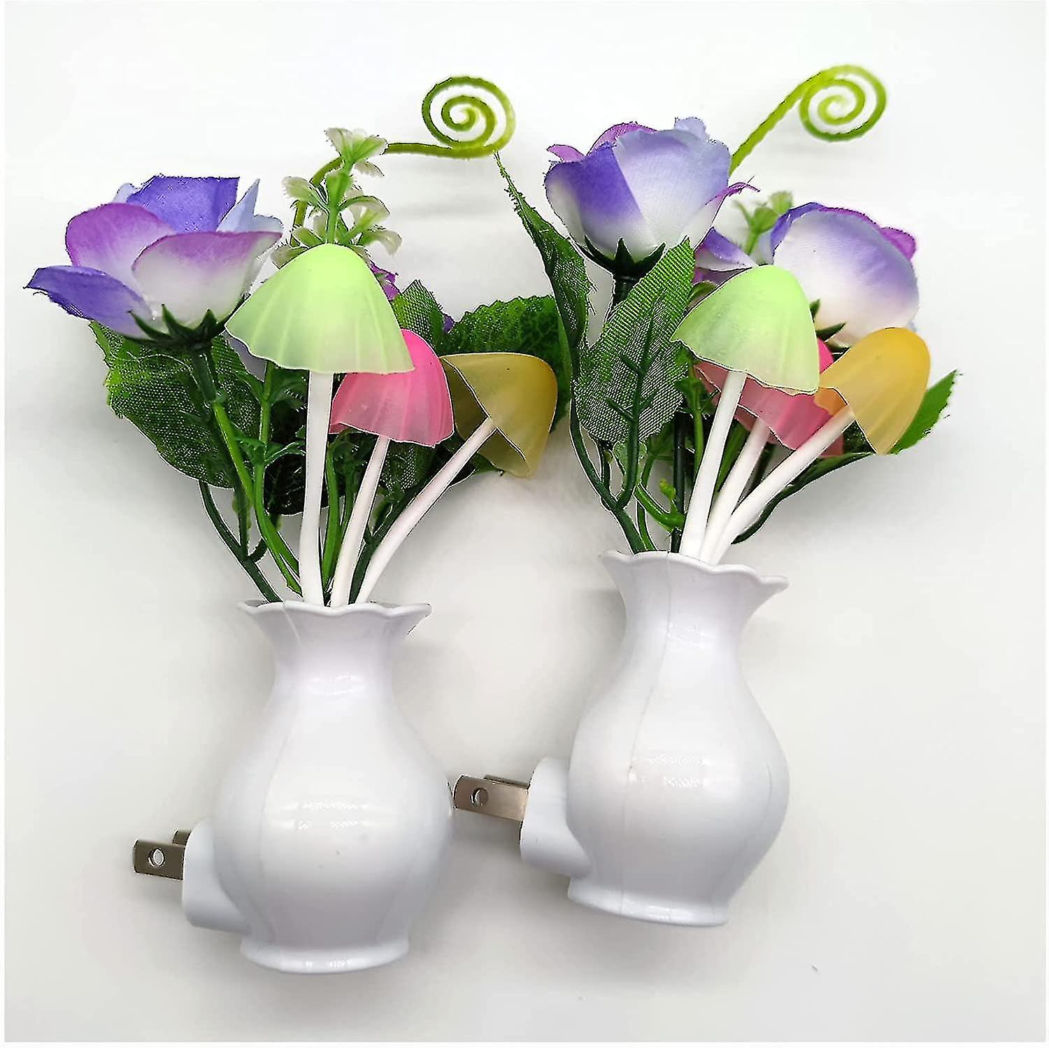 Liangnv 2pack Led Night Light Plug In Sensor Light， Energy Saving Lamp Dream Nightlight Rose Flower