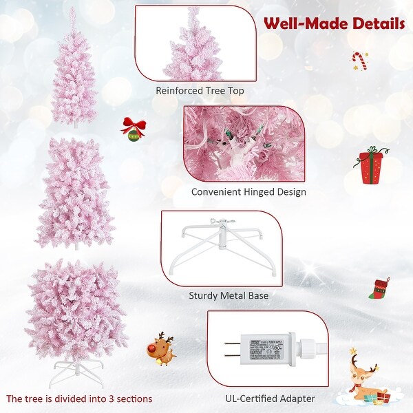 Costway 7FT PreLit Snow Flocked Hinged Pencil Christmas Tree w/ 300