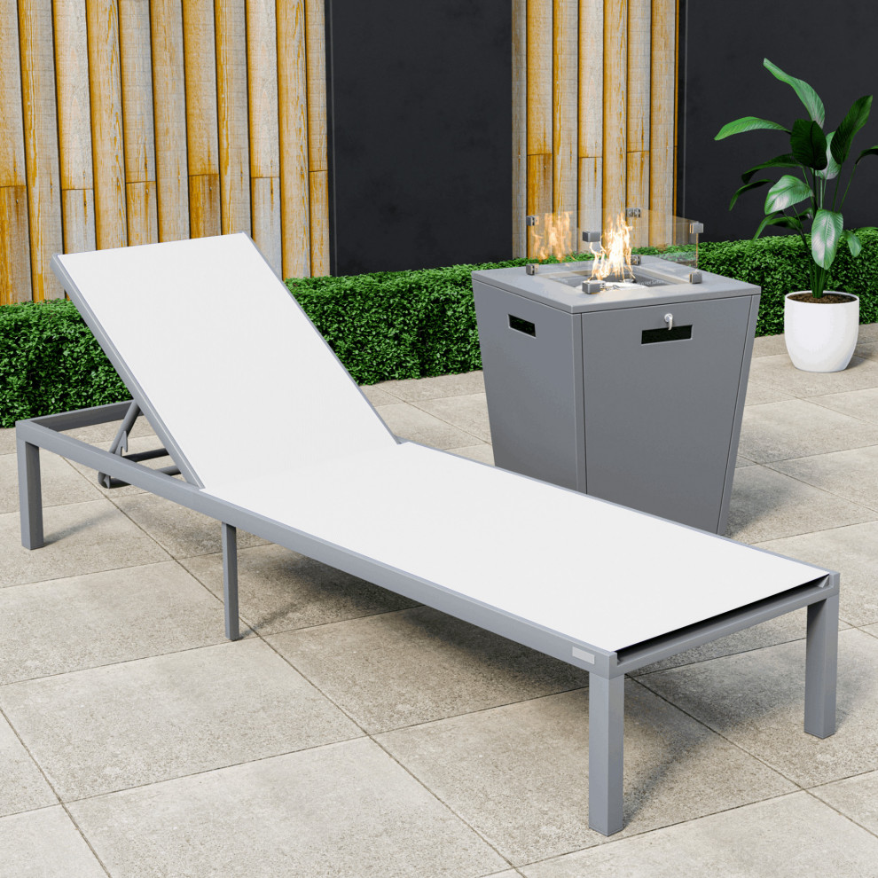 LeisureMod Marlin Gray Aluminum Outdoor Lounge Chair With Fire Pit  White   Transitional   Outdoor Lounge Chairs   by Kolibri Decor  Houzz