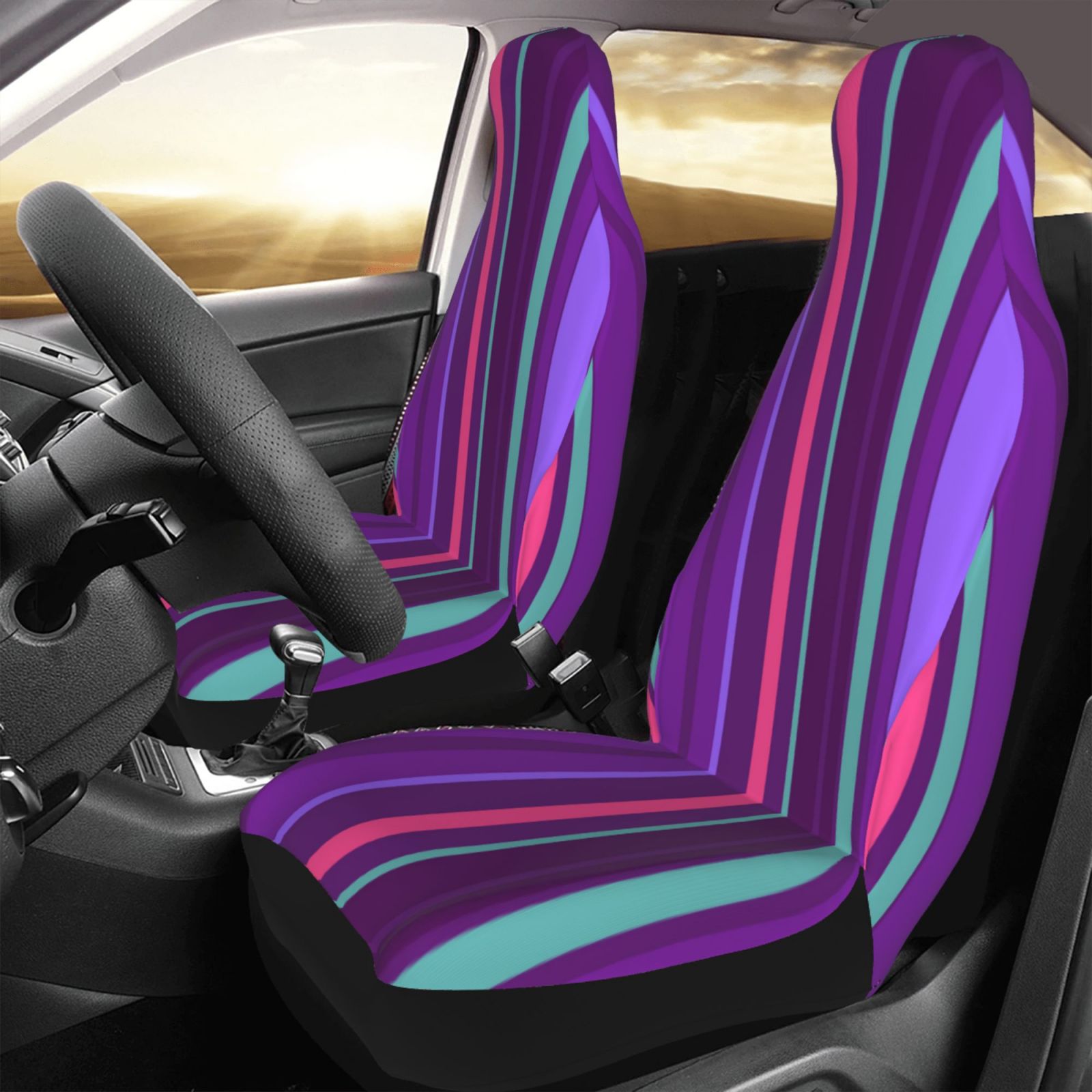 TEQUAN Front Seat Covers， Simple Line Design Pattern 2 Piece Car Seat Cover Fit Most Car SUV Truck Van