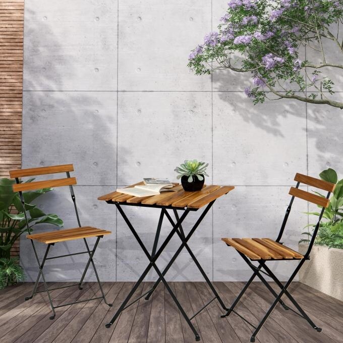 3-piece Outdoor Patio Bistro Folding Chair and Table Set - Overstock - 35482426