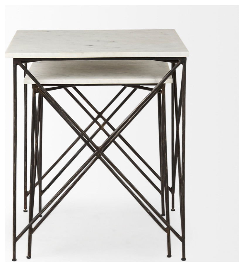 Lorlei White Marble Top With Antique Gold Legs Side Table  2 Piece Set   Industrial   Coffee Table Sets   by Mercana  Houzz