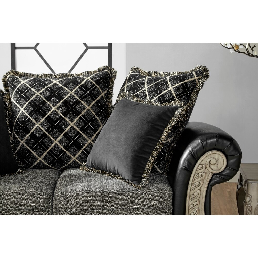 Roundhill Furniture San Marino 2 Tone Fabric Wooden Frame Sofa in Ebony