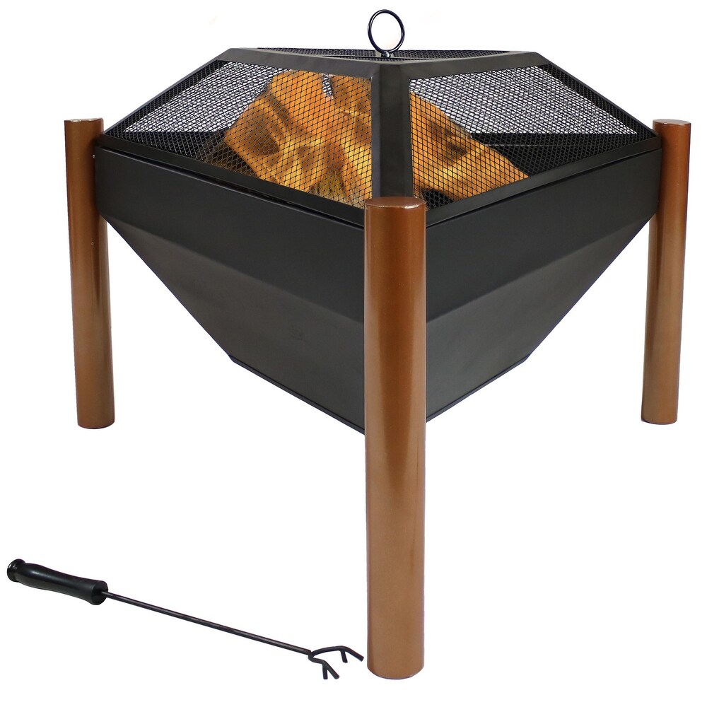 Sunnydaze Steel Outdoor Triangle Fire Pit and Side Table   31 Inch   N/A