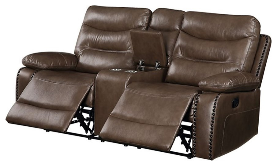 ACME Aashi Leather Gel Tufted Motion Reclining Loveseat with Console in Navy   Transitional   Loveseats   by Homesquare  Houzz