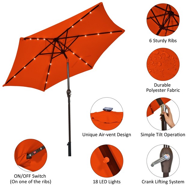 Costway 9ft Patio Solar Umbrella Led Steel Tilt With Crank